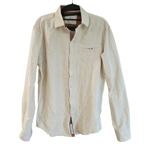Craft + Flow Cream Woven Long Sleeve Button Up Office Work Dress Shirt Men’s S - Picture 1 of 8